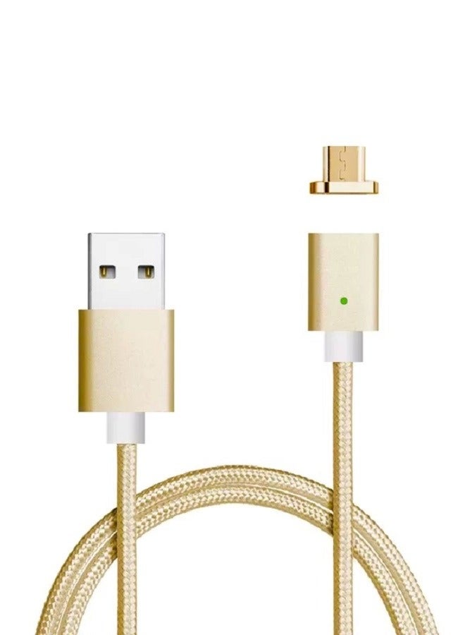Magnetic Micro USB Cable Nylon Braided Anti Breakage Charge and Sync Cable with LED Indicator 100cm Gold - Image 1